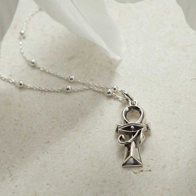 MZA045 STERLING SILVER EGYPTIAN ANKH EYE OF HORUS NECKLACE