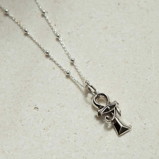 MZA045 STERLING SILVER EGYPTIAN ANKH EYE OF HORUS NECKLACE 1
