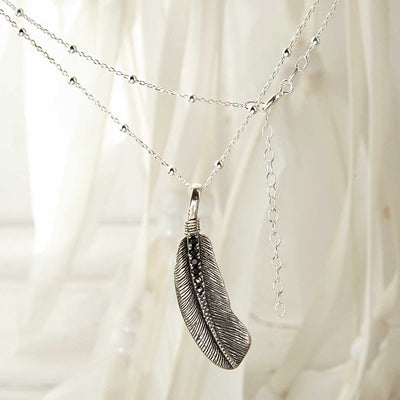 MZA047 STERLING SILVER OXIDISED STONE SET FEATHER NECKLACE 2 1110X1110