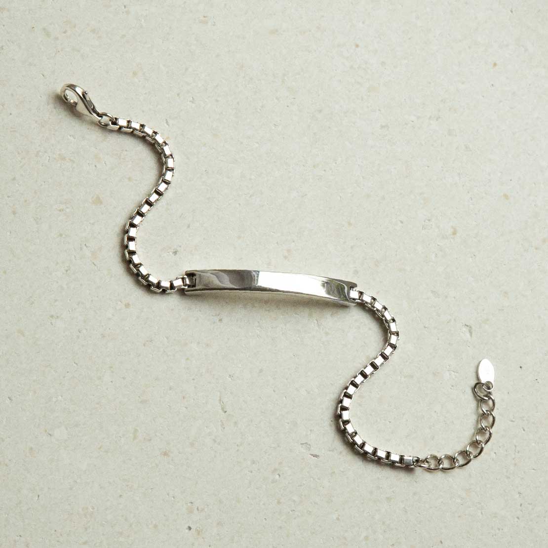 Sterling Silver Box Chain Identity Bracelet