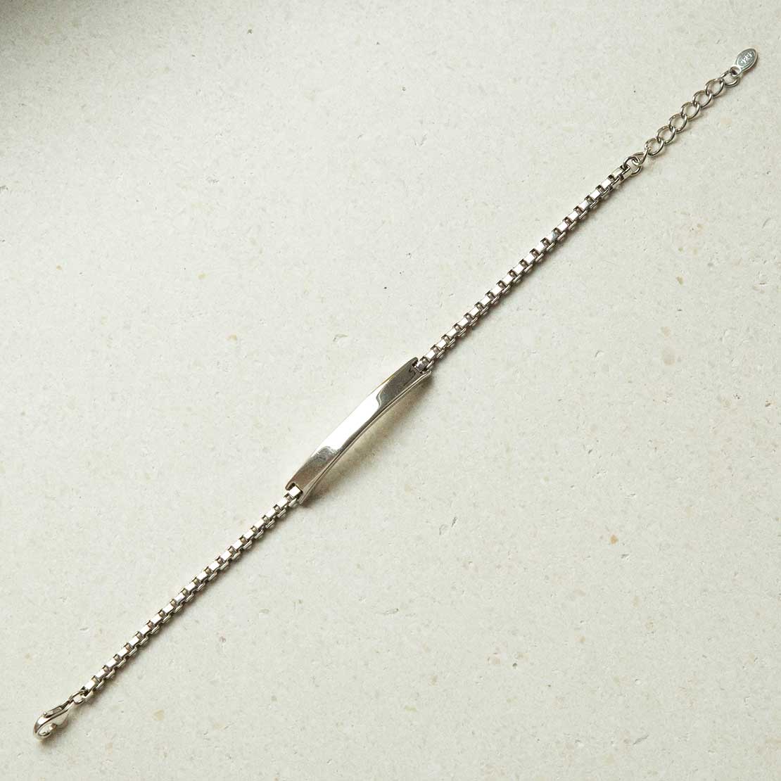Sterling Silver Box Chain Identity Bracelet