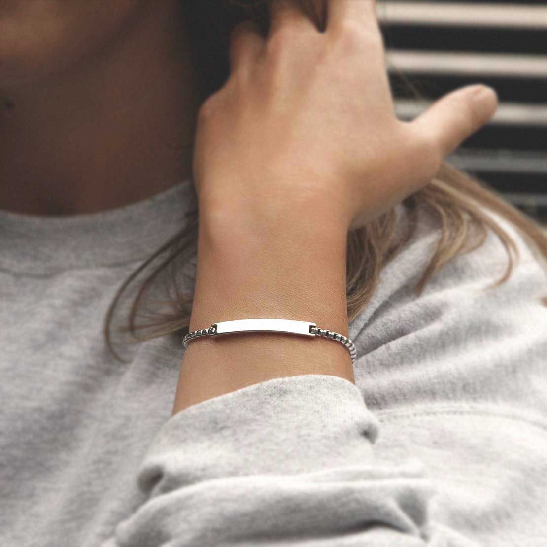 Sterling Silver Box Chain Identity Bracelet