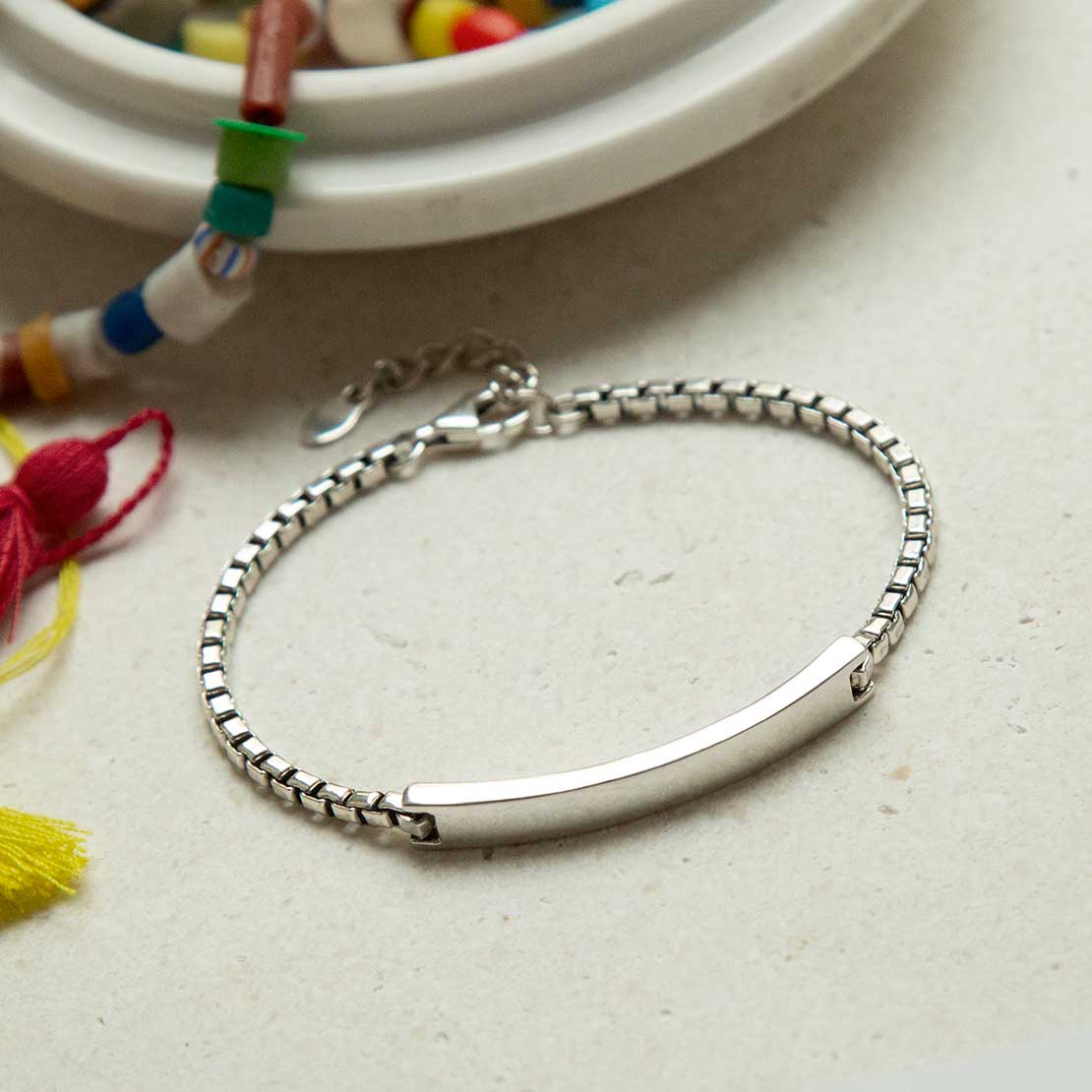 Sterling Silver Box Chain Identity Bracelet