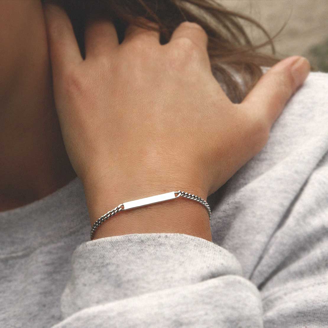 Sterling Silver Curb Chain Identity Bracelet