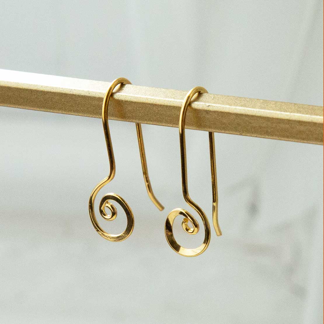Gold Plated Simple Spiral Drop Earrings