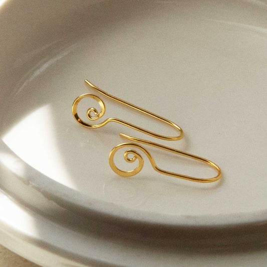 MS1155 Sterling Silver GOLD Simple Spiral Dangly Earrings 2