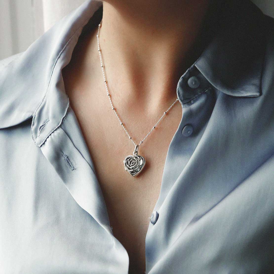 Engravable Sterling Silver Filigree Rose Heart Locket