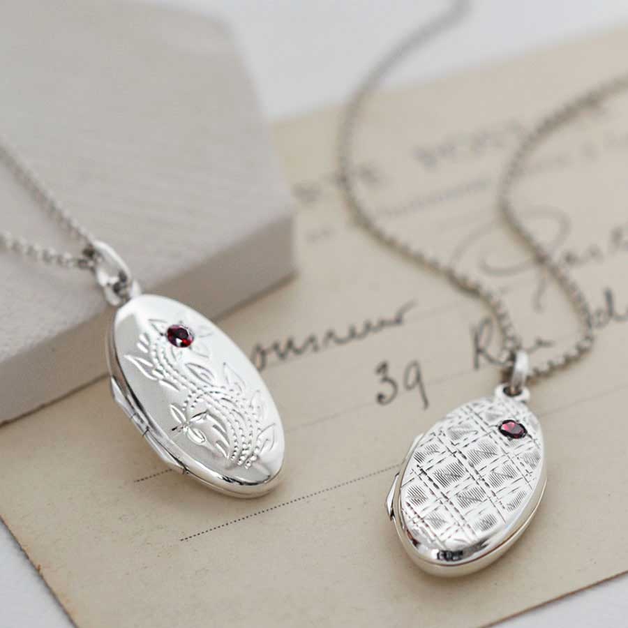 Sterling Silver Oval Garnet Locket Necklace