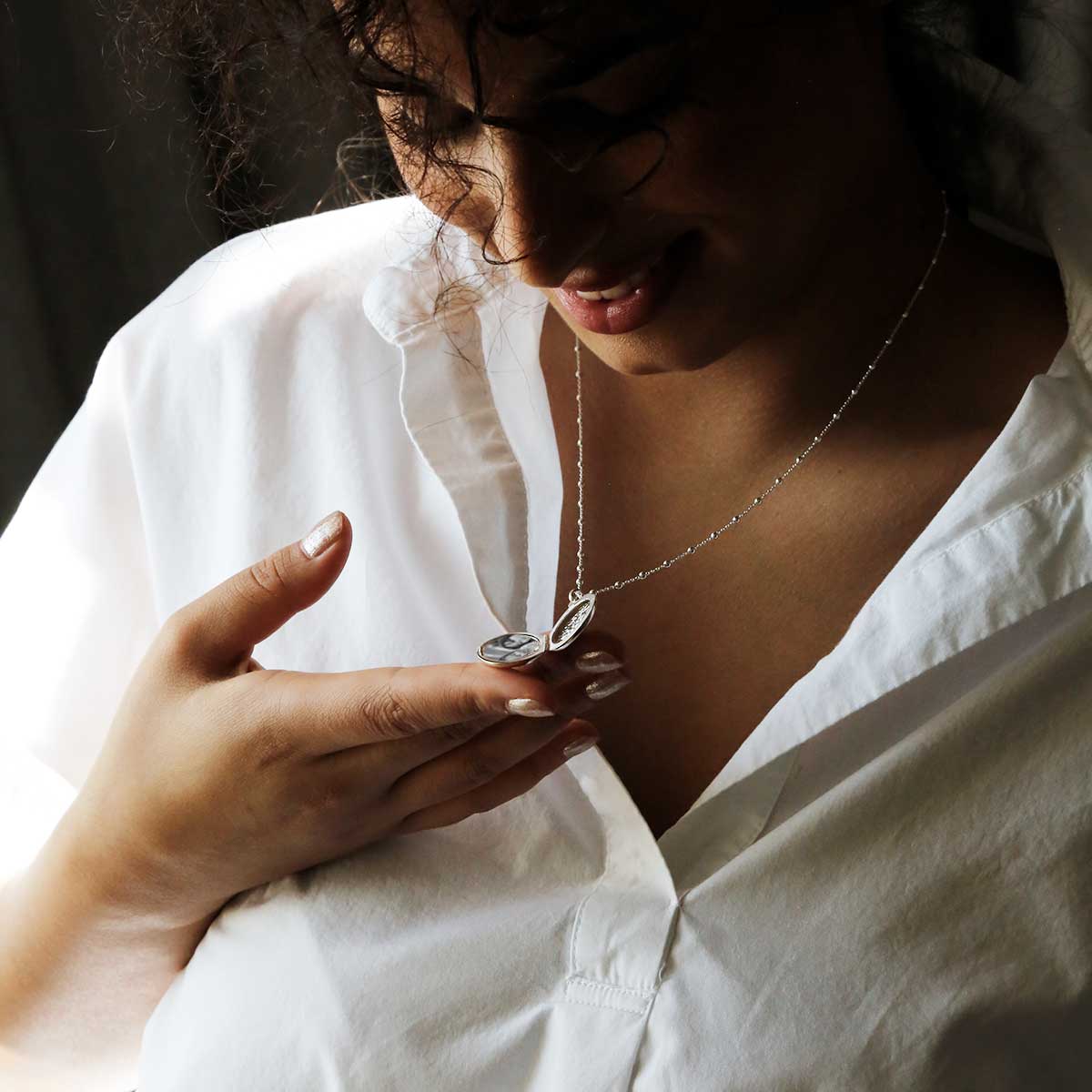 Sterling Silver Floral Round Locket Necklace