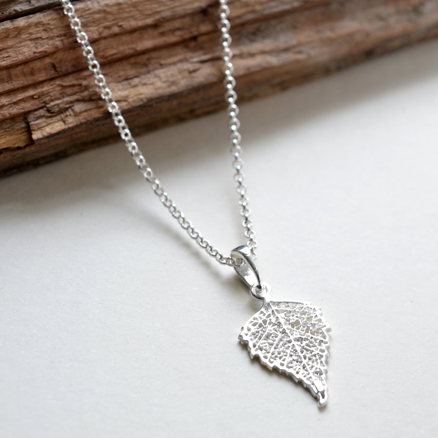 Sterling Silver Small Birch Leaf Necklace