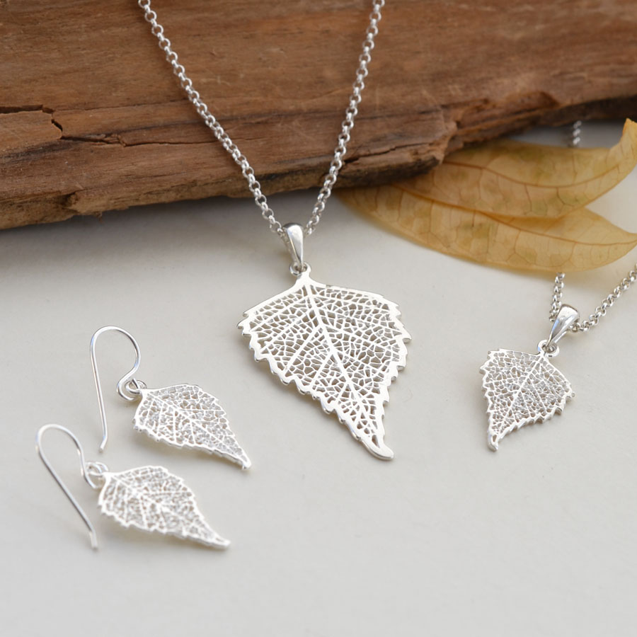 Sterling Silver Small Birch Leaf Necklace