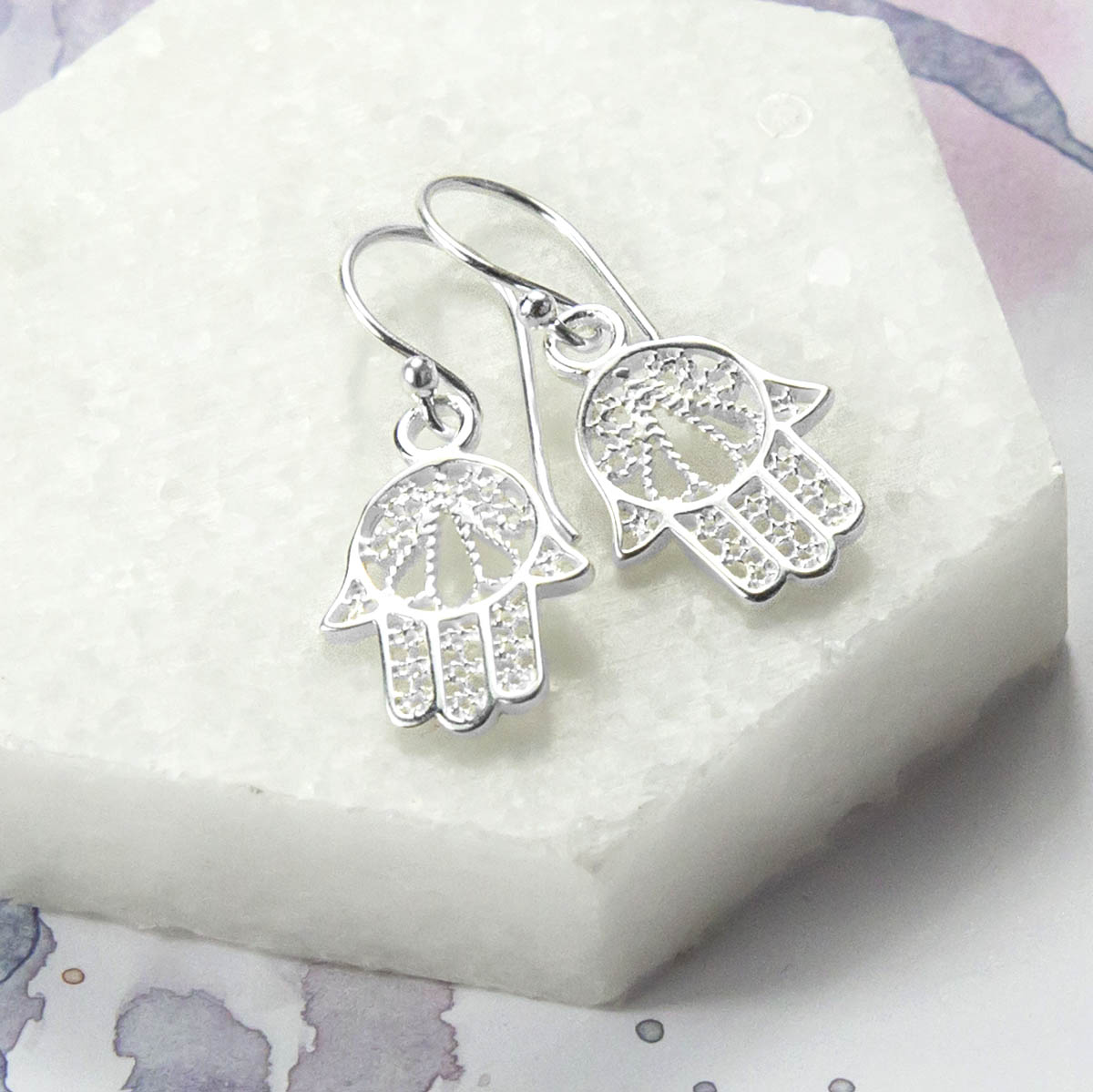 Sterling Silver Dangly Fatima Hand Earrings