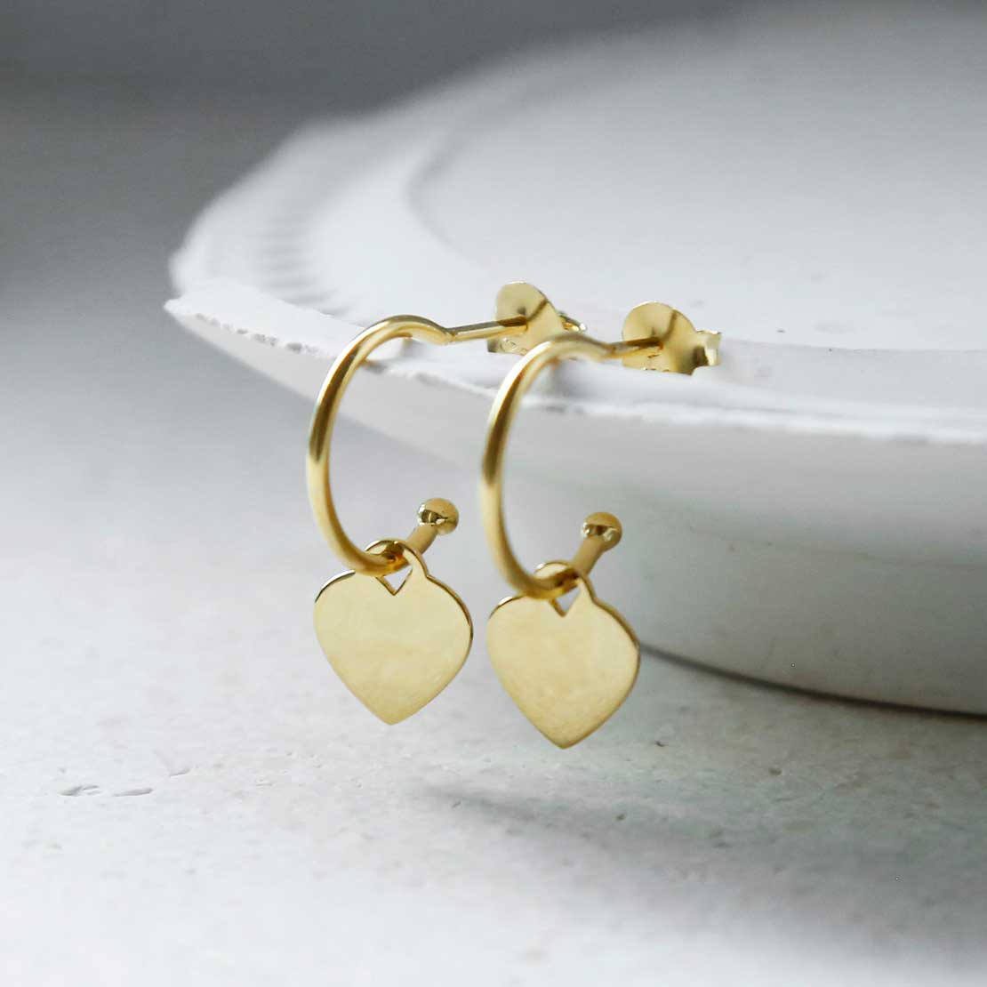 Gold Plated Sterling Silver Dangly Heart Hoops