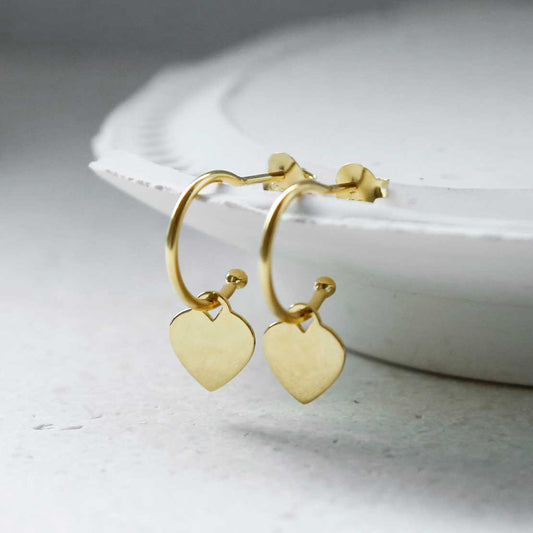MS1211G GOLD PLATED STERLING SILVER DANGLY HEART HOOPS GROUP SHOT 1 1