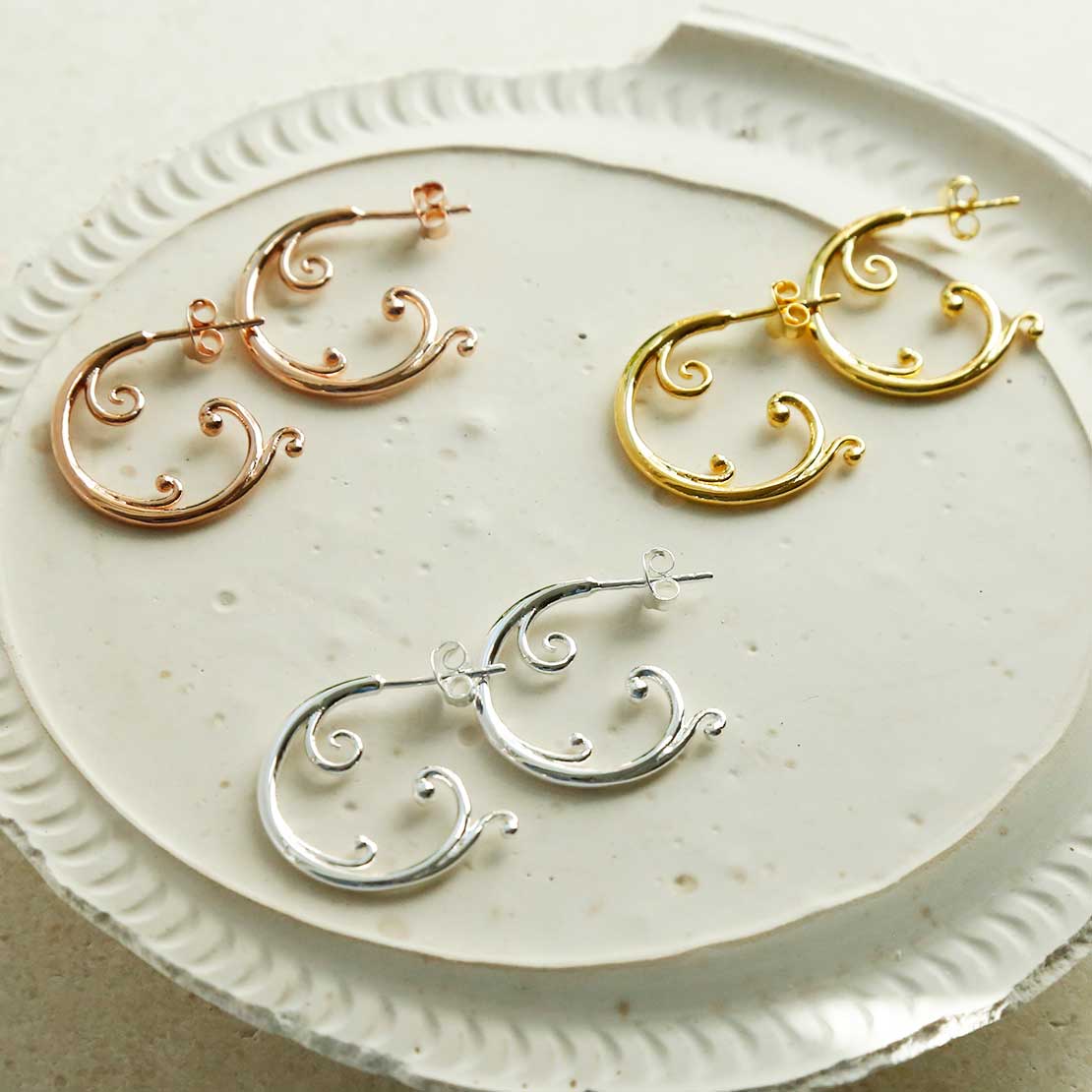 Rose Gold Plated Sterling Silver Baroque Hoops