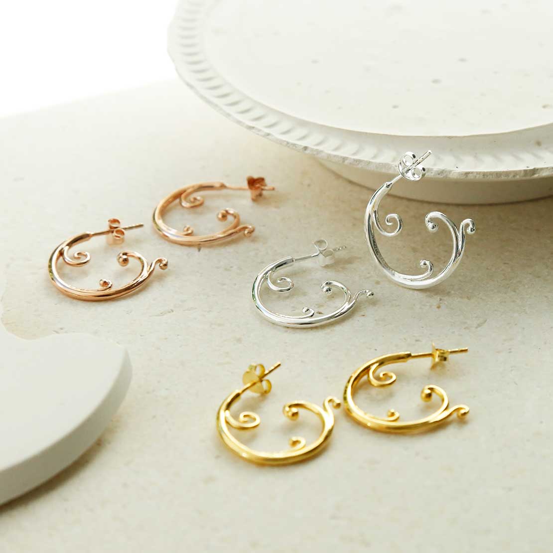 Rose Gold Plated Sterling Silver Baroque Hoops