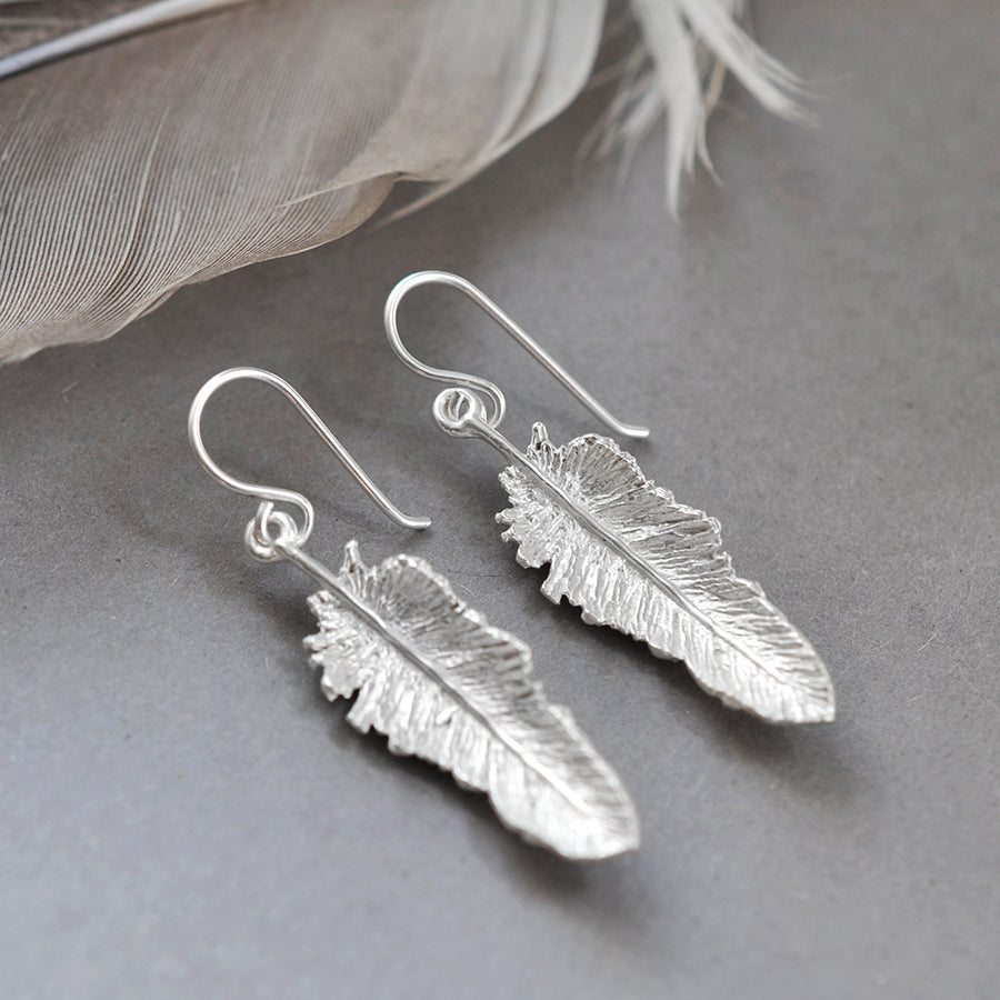Sterling Silver Dangly Feather Drop Earrings