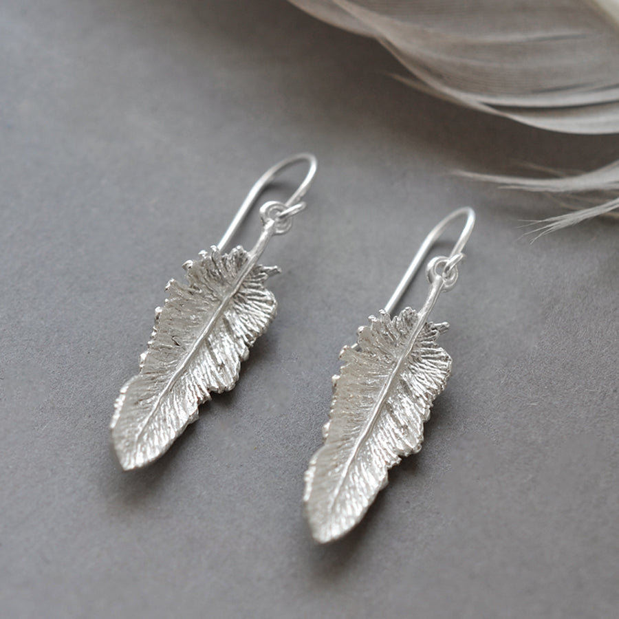 Sterling Silver Small Feather Drop Jewellery Set
