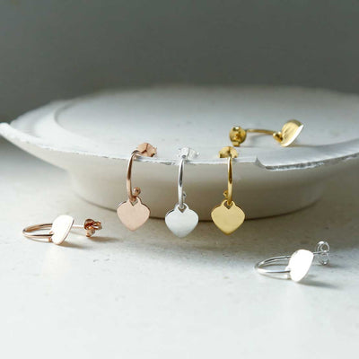 MS1211S MS1211G MS1211RG STERLING SILVER DANGLY HEART HOOPS GROUP SHOT 2 1