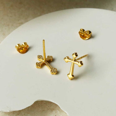 MS1212G GOLD STERLING SILVER CROSS STUD EARRINGS 1110x1110 2
