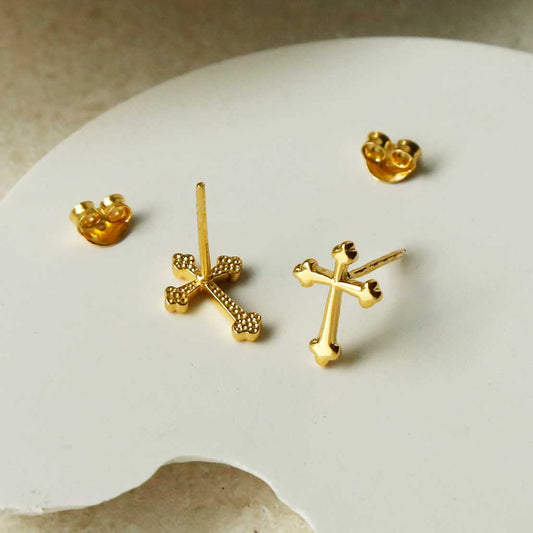 MS1212G GOLD STERLING SILVER CROSS STUD EARRINGS 1110x1110 2