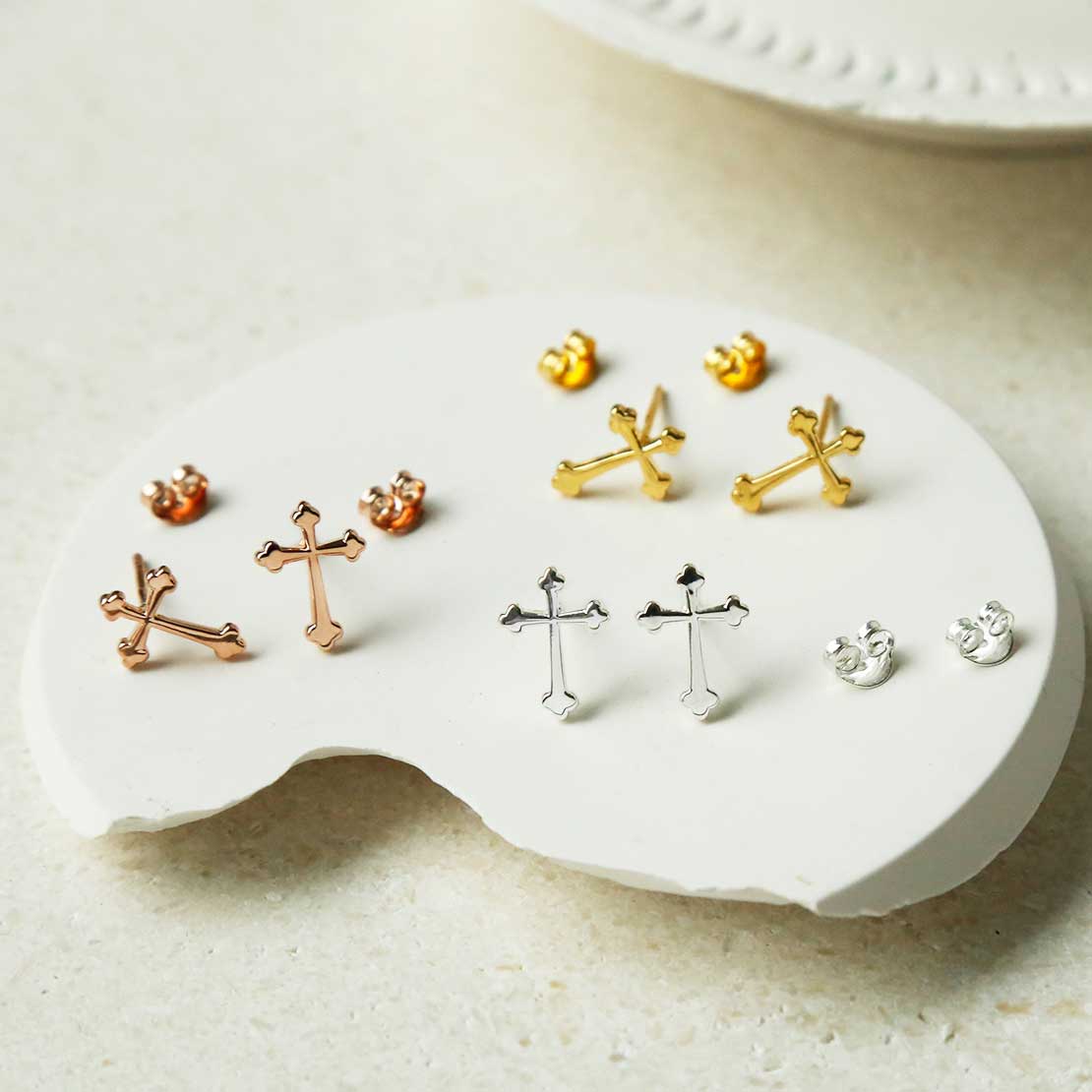 Sterling Silver Gothic Cross Stud Earrings
