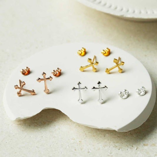 MS1212S MS1212G MS1212RG STERLING SILVER CROSS STUD EARRINGS