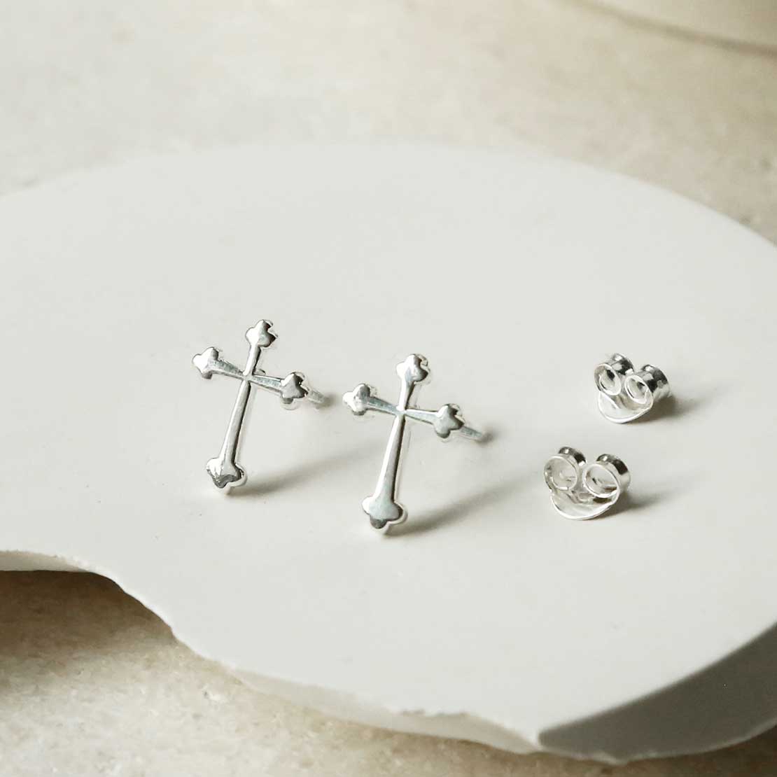 Sterling Silver Gothic Cross Stud Earrings