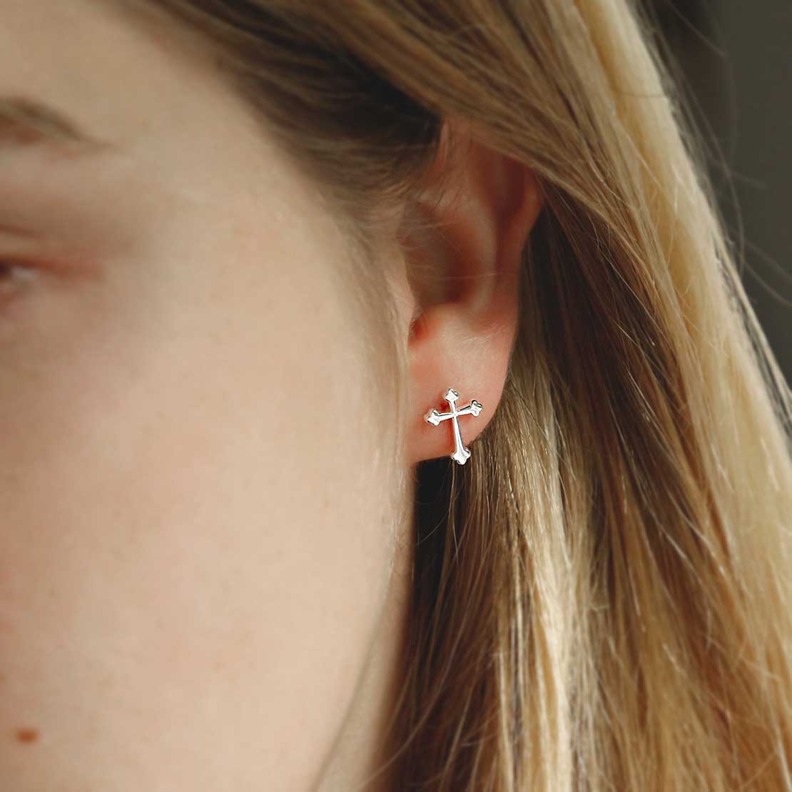 Sterling Silver Gothic Cross Stud Earrings