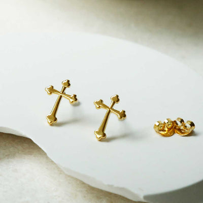 MS1212G GOLD STERLING SILVER CROSS STUD EARRINGS 1110x1110 1
