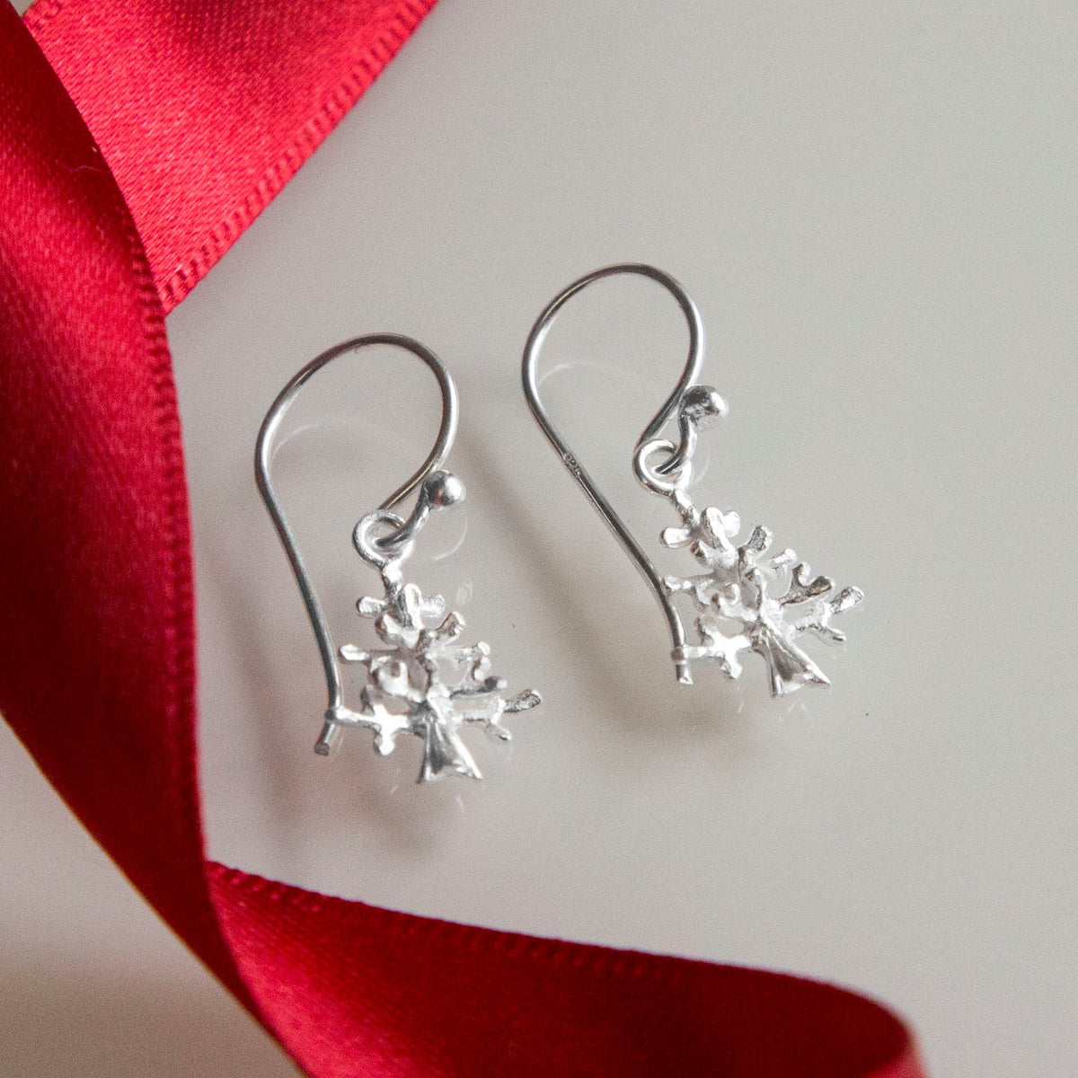 Sterling Silver Christmas Tree Dangly Earrings