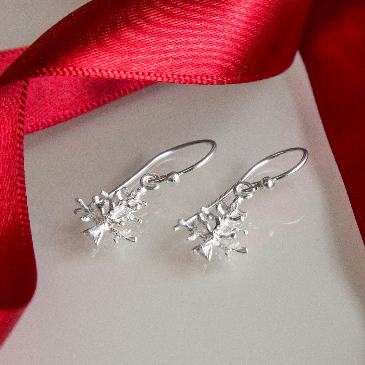 Sterling Silver Christmas Tree Dangly Earrings