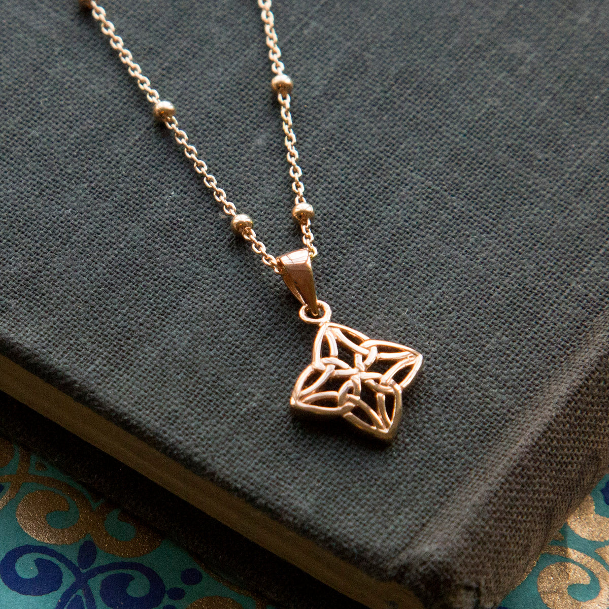 Rose Gold Plated Sterling Silver Celtic Square Necklace