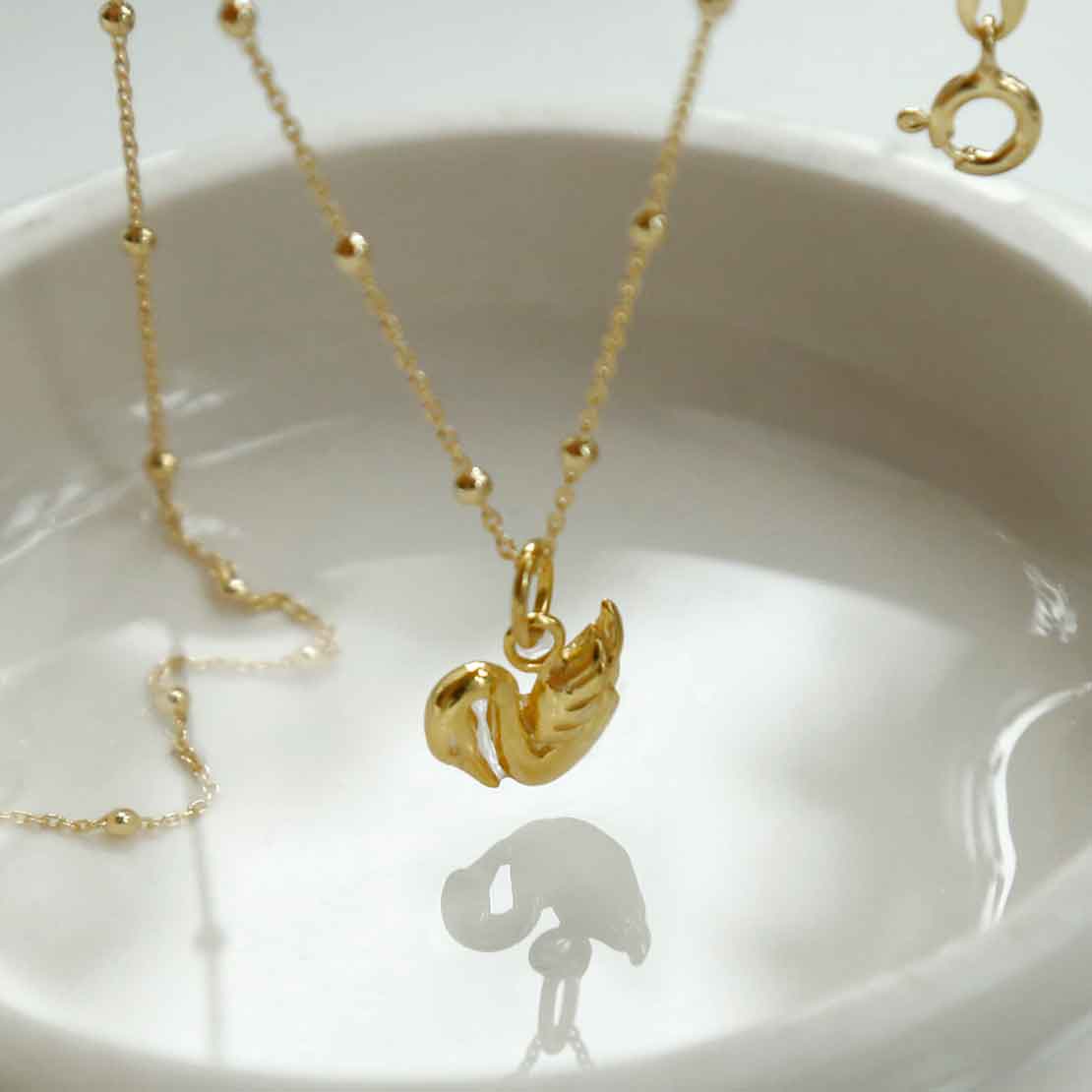Gold Plated Sterling Silver Swan Necklace