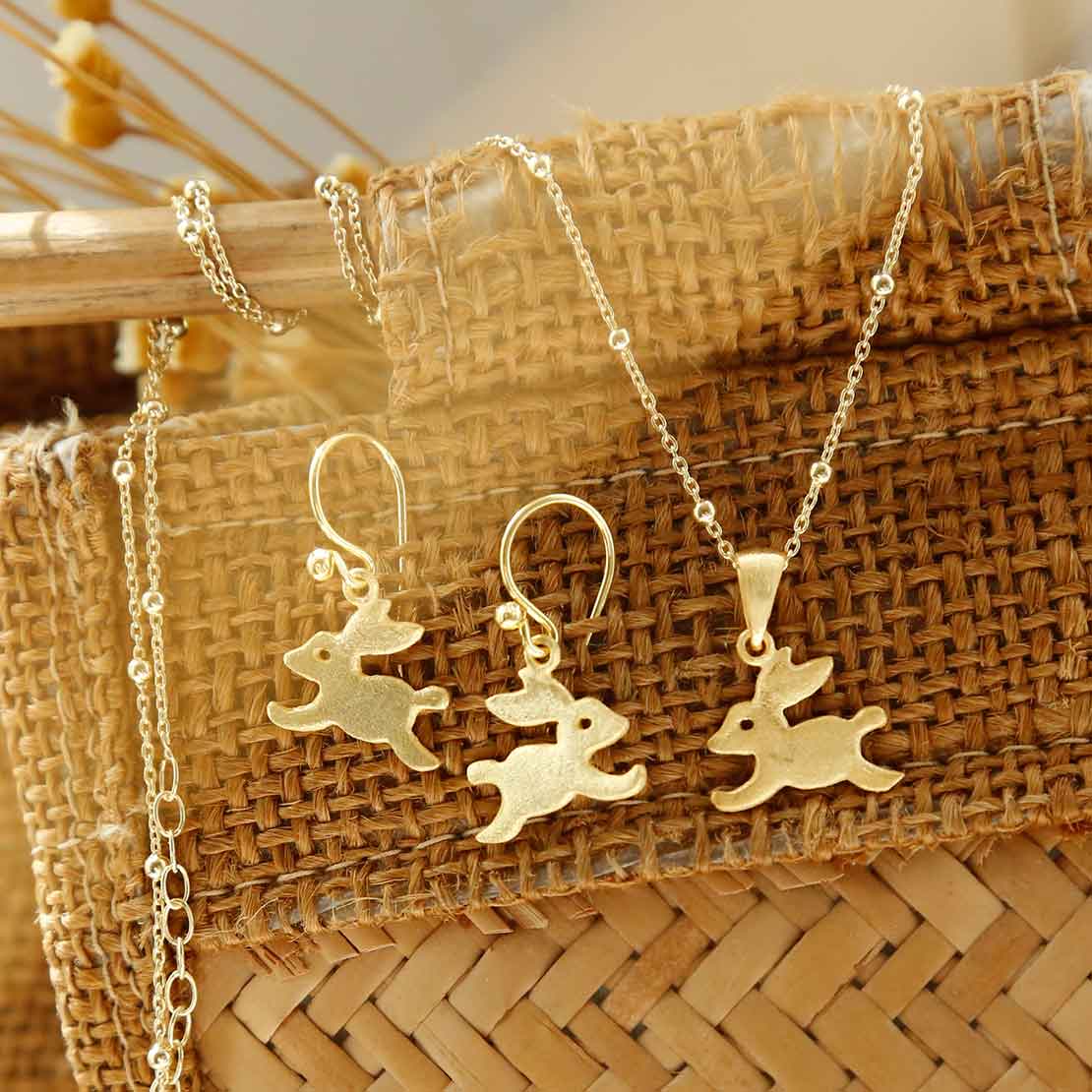 Gold Plated Sterling Silver Bouncing Bunny Earrings