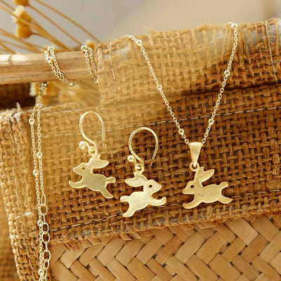 MB153PG MB153EG Gold Plated Sterling Silver Bouncing Bunny Set1110X1110PX
