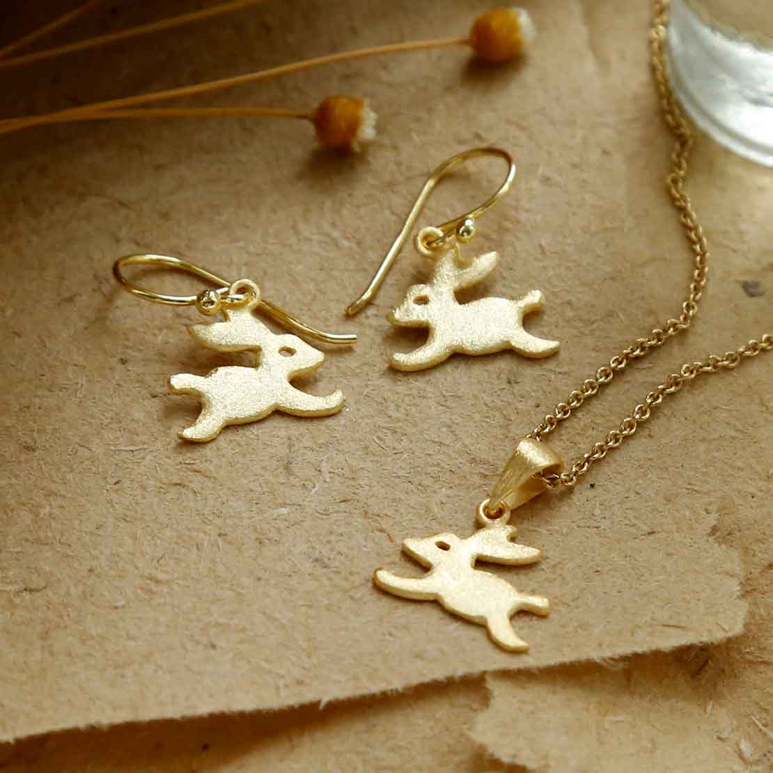 Gold Plated Sterling Silver Bouncing Bunny Earrings