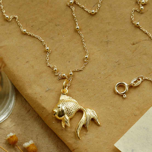 MB167G 1 Gold Plated Sterling Silver Fish Necklace