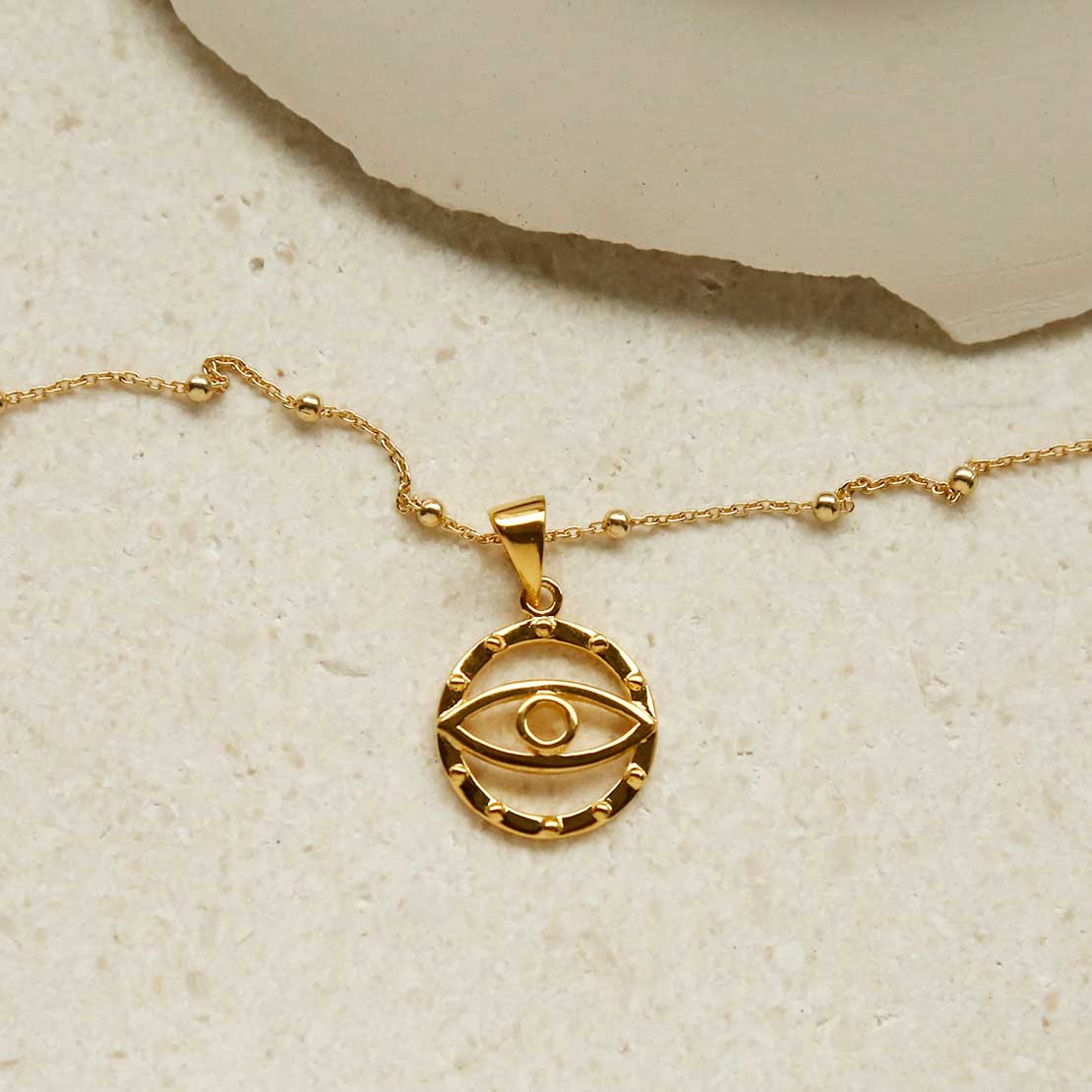 Gold Plated Sterling Silver Evil Eye Pendant Necklace