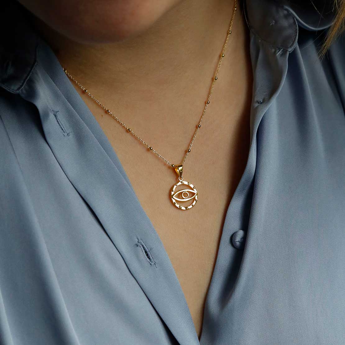 Gold Plated Sterling Silver Evil Eye Pendant Necklace