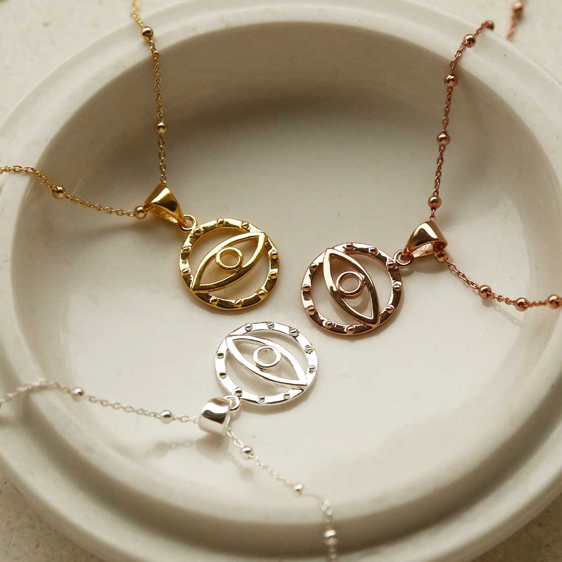 Gold Plated Sterling Silver Evil Eye Pendant Necklace