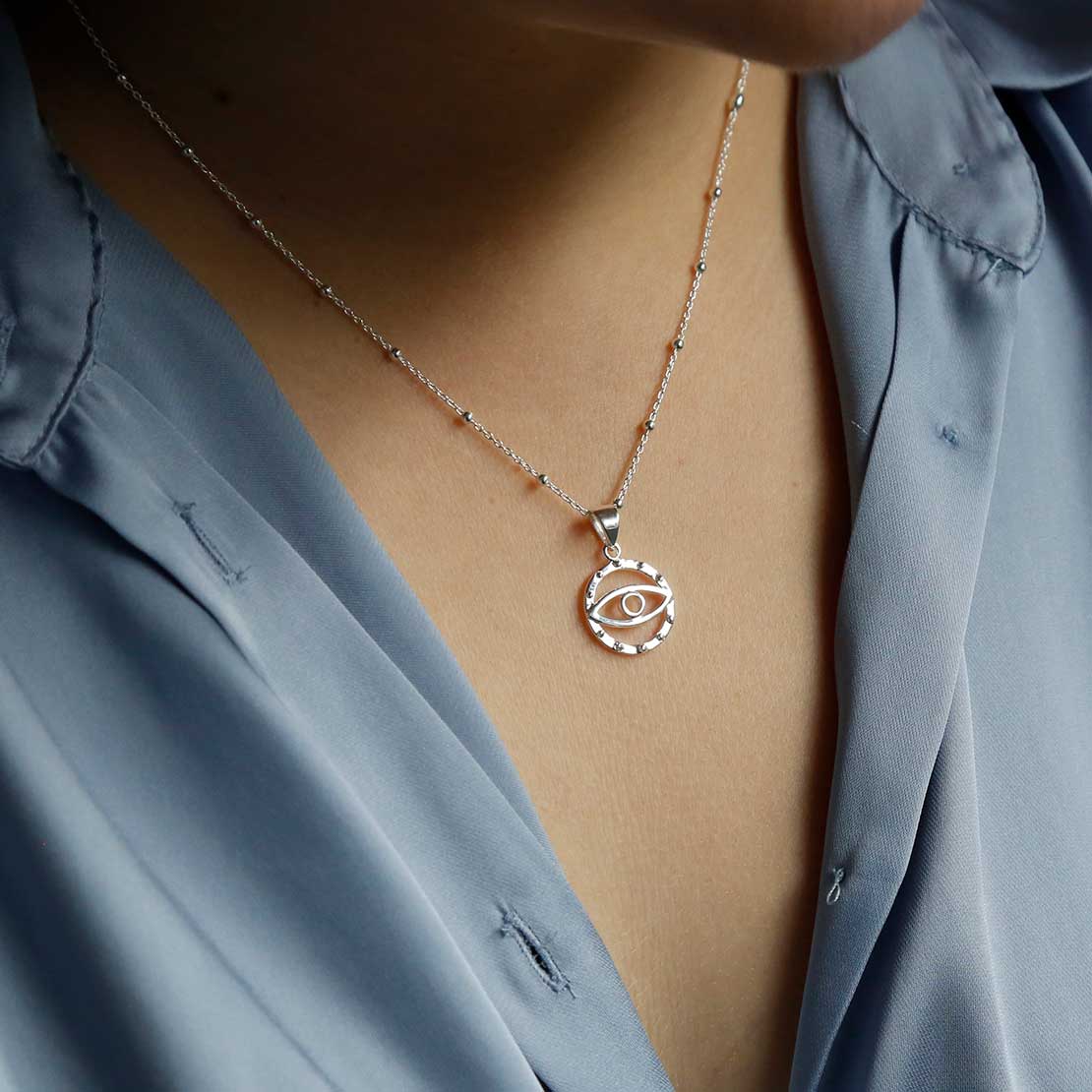 Sterling Silver Evil Eye Pendant Necklace