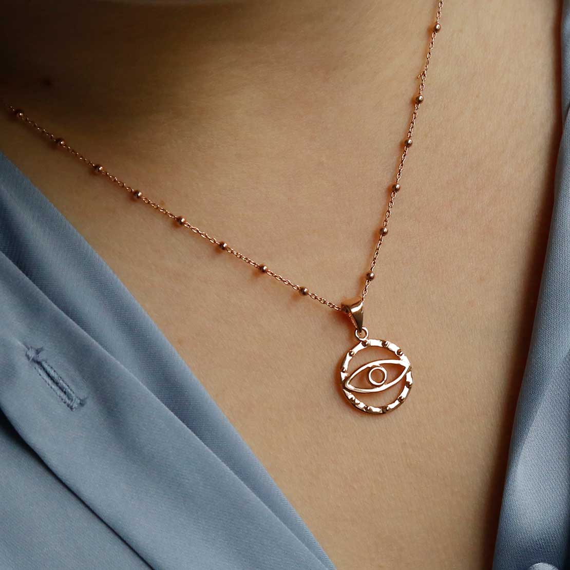 Rose Gold Plated Sterling Silver Evil Eye Pendant Necklace