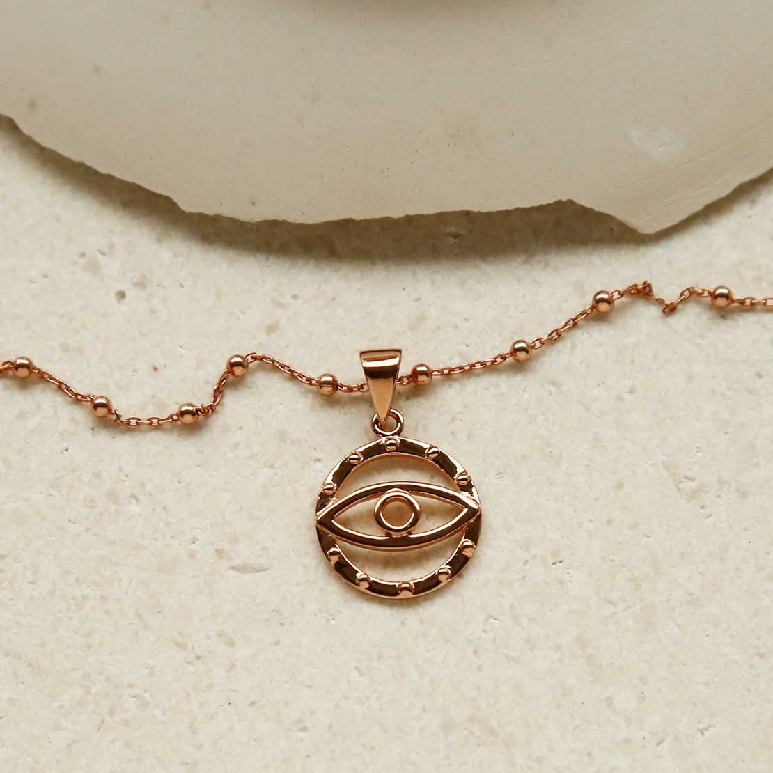 Rose Gold Plated Sterling Silver Evil Eye Pendant Necklace