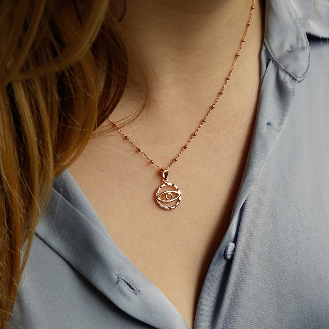Rose Gold Plated Sterling Silver Evil Eye Pendant Necklace
