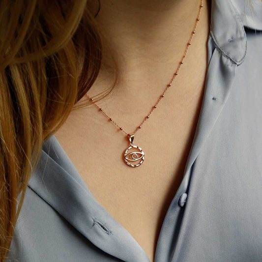 MS1219RG ROSE GOLD PLATED STERLING SILVER EVIL EYE PENDANT NECKLACE 1110X1110