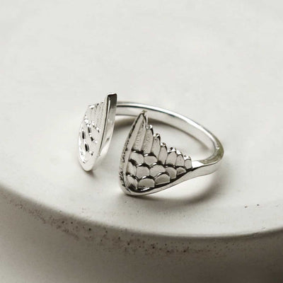 MZB100 STERLING SILVER ANGEL WINGS ADJUSTABLE RING 1110X1110