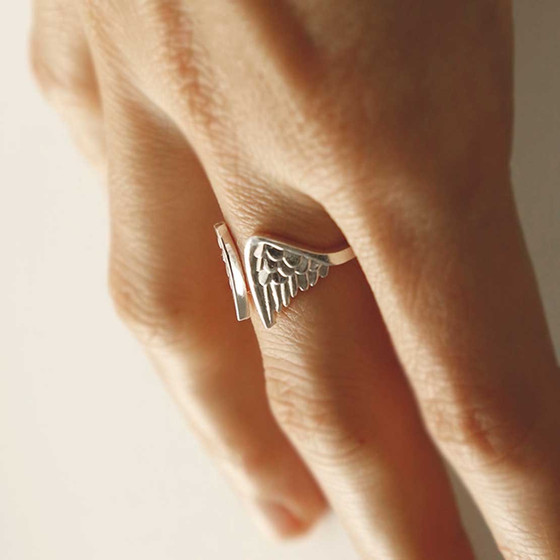 Sterling Silver Angel Wings Adjustable Ring