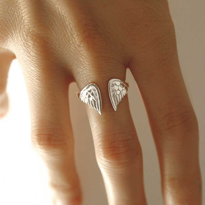 MZB100 STERLING SILVER ANGEL WINGS ADJUSTABLE RING 6 1110X1110