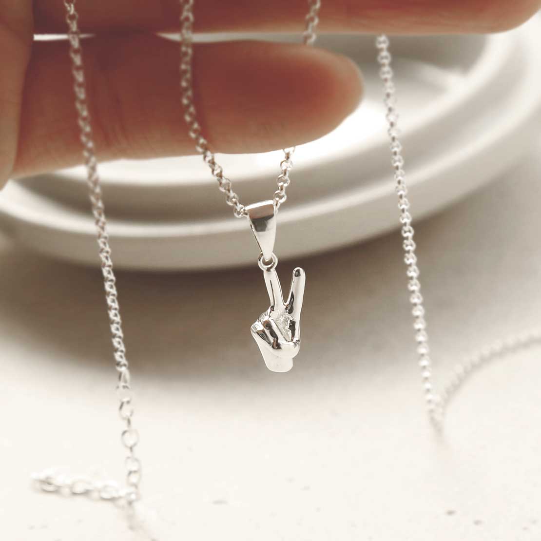 Sterling Silver Peace-Out Pendant Necklace